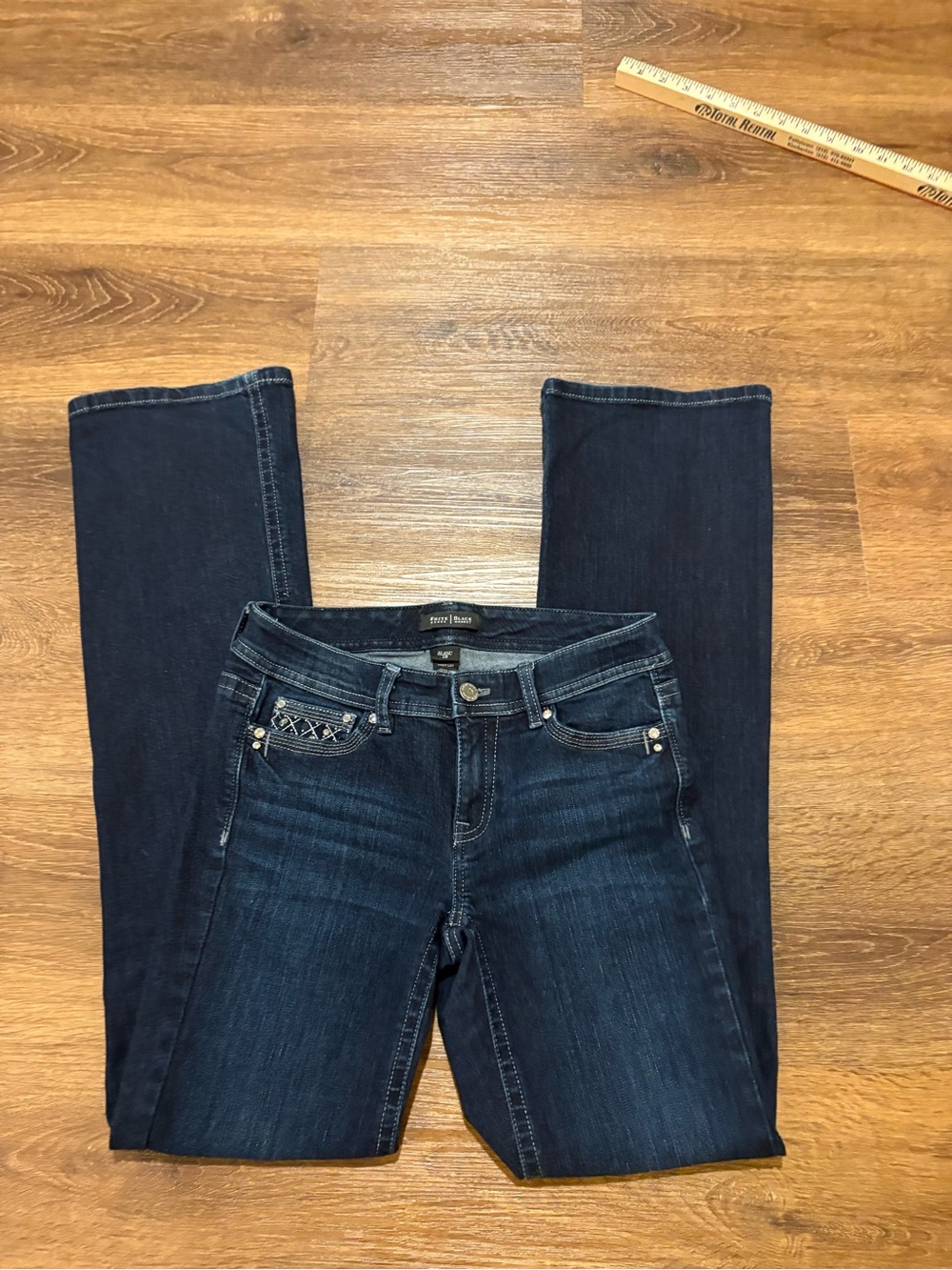White House Black Market Indigo Bootcut Jeans with Pocket Stud Detail